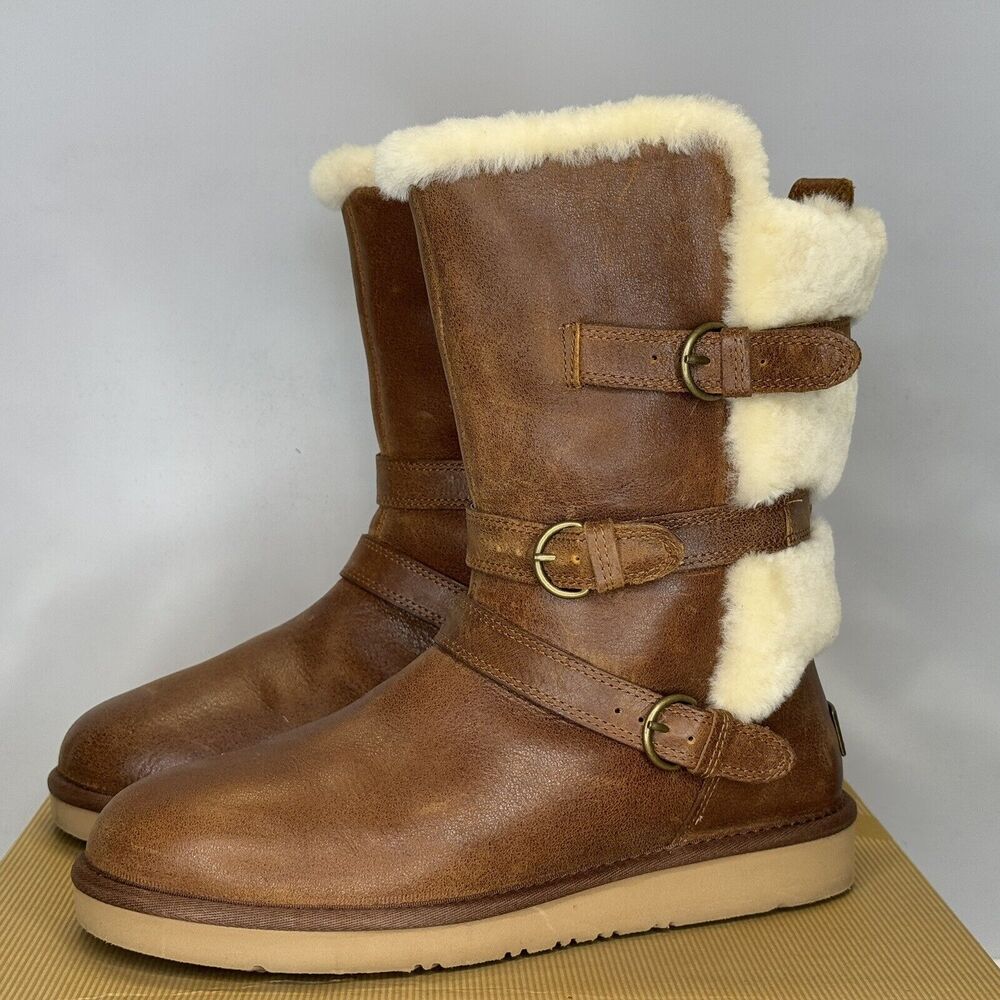 UGG Chestnut Brown Shearling-Lined Buckle Ankle Boots